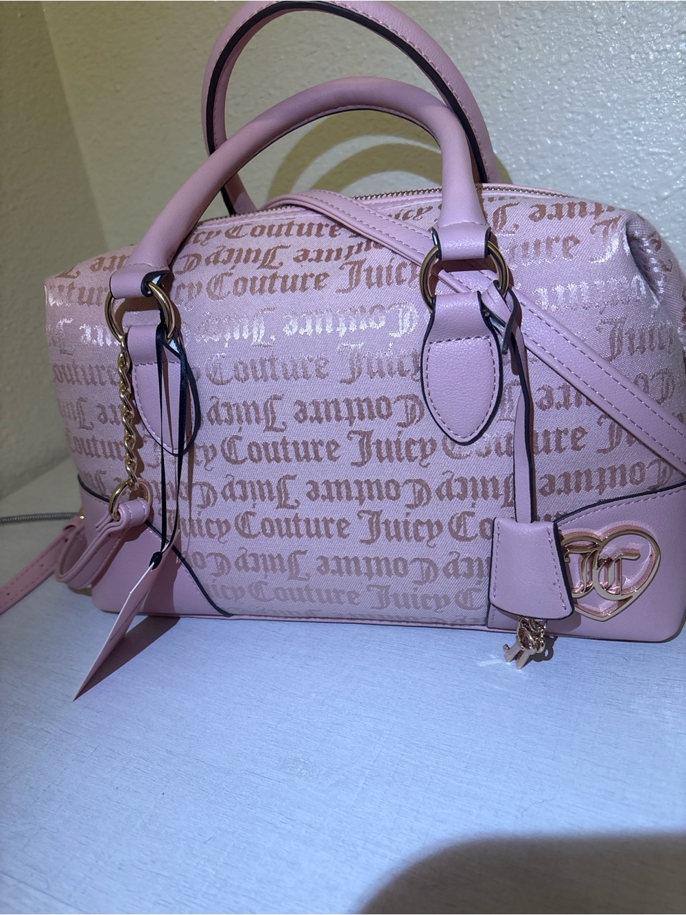 Juicy Couture Blush Pink Logo Satchel with Gold Accents